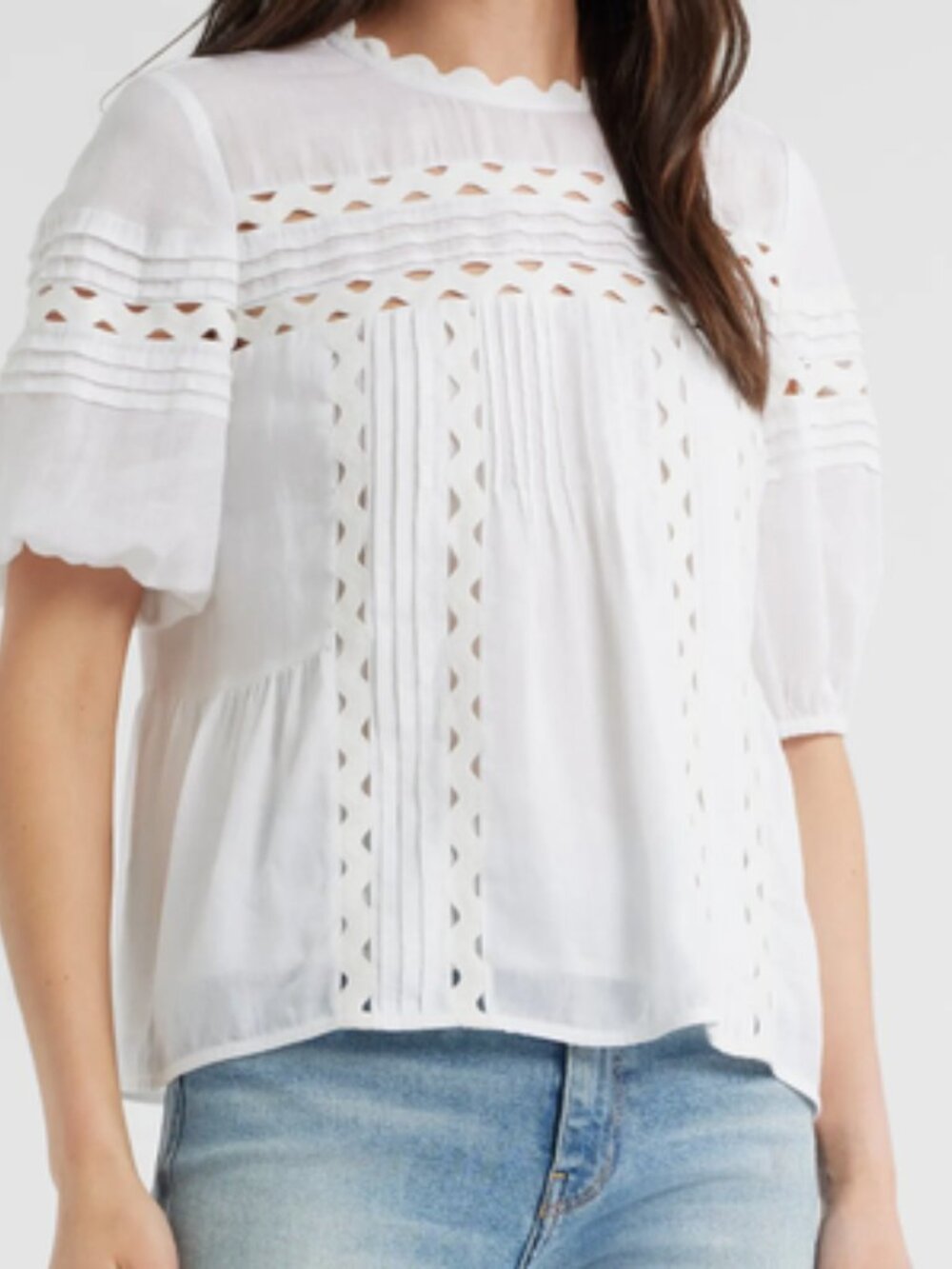 Caslon White Rickrack Trim Popover Blouse Size Large